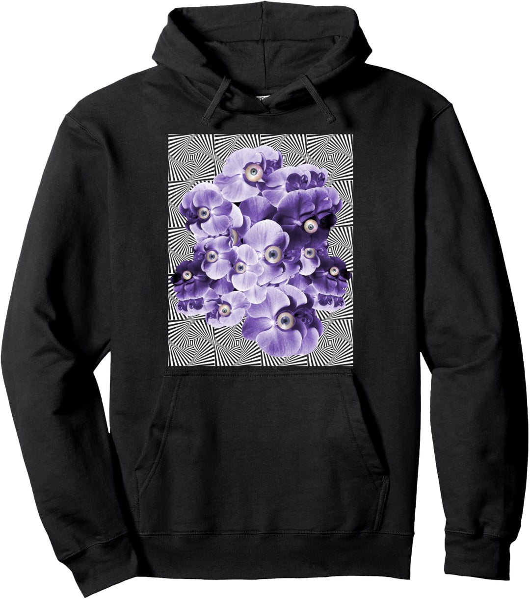 Weirdcore Aesthetic Flower with Eyeballs Illusion Weirdcore Pullover Hoodie