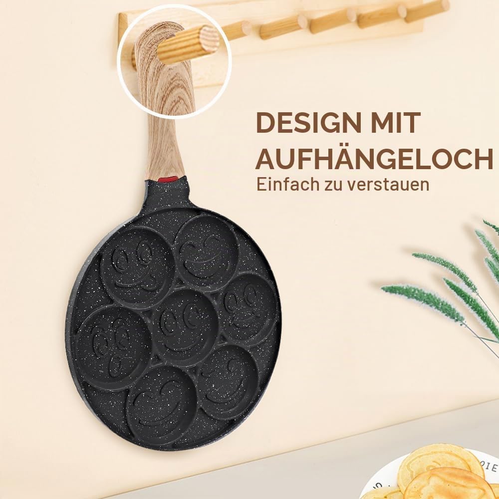 Bobikuke Smiley Pancake Pfanne, Antihaft Pancake Maker 7 Löcher Spiegelei-Pfanne für Kinder, 26 cm (