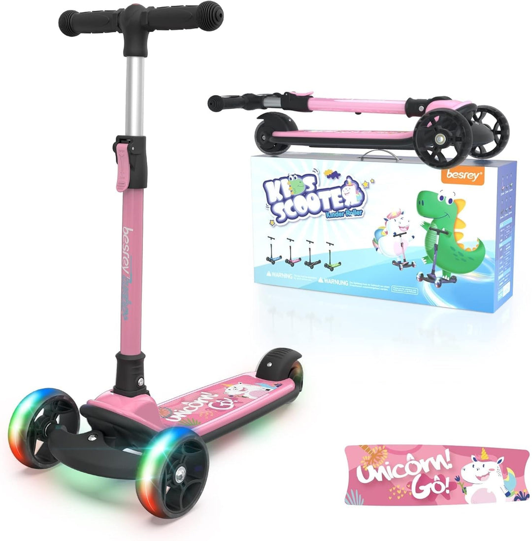 besrey Scooter Kinder Roller, der sichere Premium Dreiradscooter mit PU LED Leuchtenden Räder, Faltb
