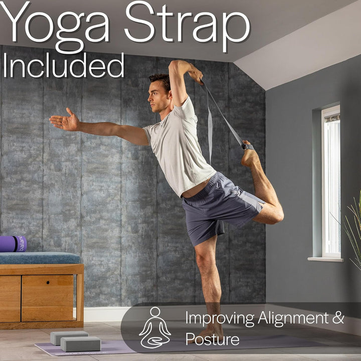 Core Balance Yoga Blocks im Doppelpack &amp; GRATIS Yoga-Gurt, 2 STK. Eva Schaumstoff-Blöcke, robust &amp; l