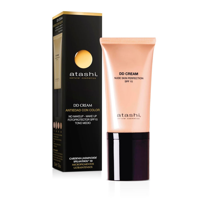 Atashi Anti-Aging DD-Creme. Anti-Aging-Behandlung mit Farbe. Kein Make-up - Make-up. Reduziert Unrei