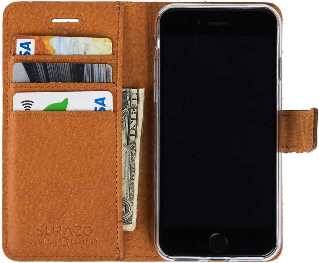 SURAZO Handy Hülle Für Xiaomi Redmi 7A - Pfote - TV RFID Nubuk Nussbraun - Ölleder Premium - Vintage