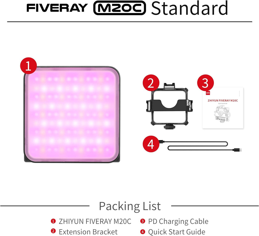 ZHIYUN Fiveray M20C [Official] Videolicht RGB 20W, LED Streaming Licht, Magnetisch Mini Videoleuchte