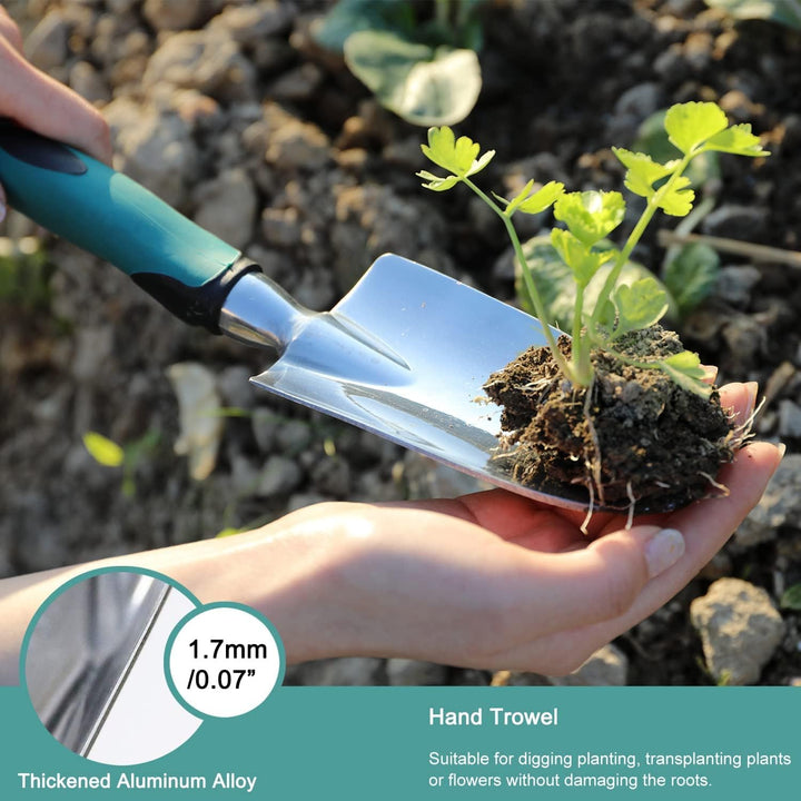 BIGP 3 Stücke Gartengerät Set, Gartenwerkzeug Set aus Aluminiumguss mit Handkelle, Pflanzkelle, Hark