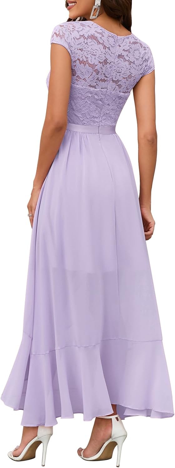 Bbonlinedress Abendkleider elegant für Hochzeit Spitzenkleid Chiffon Hi-Lo Kleid Brautjunferkleid Pa