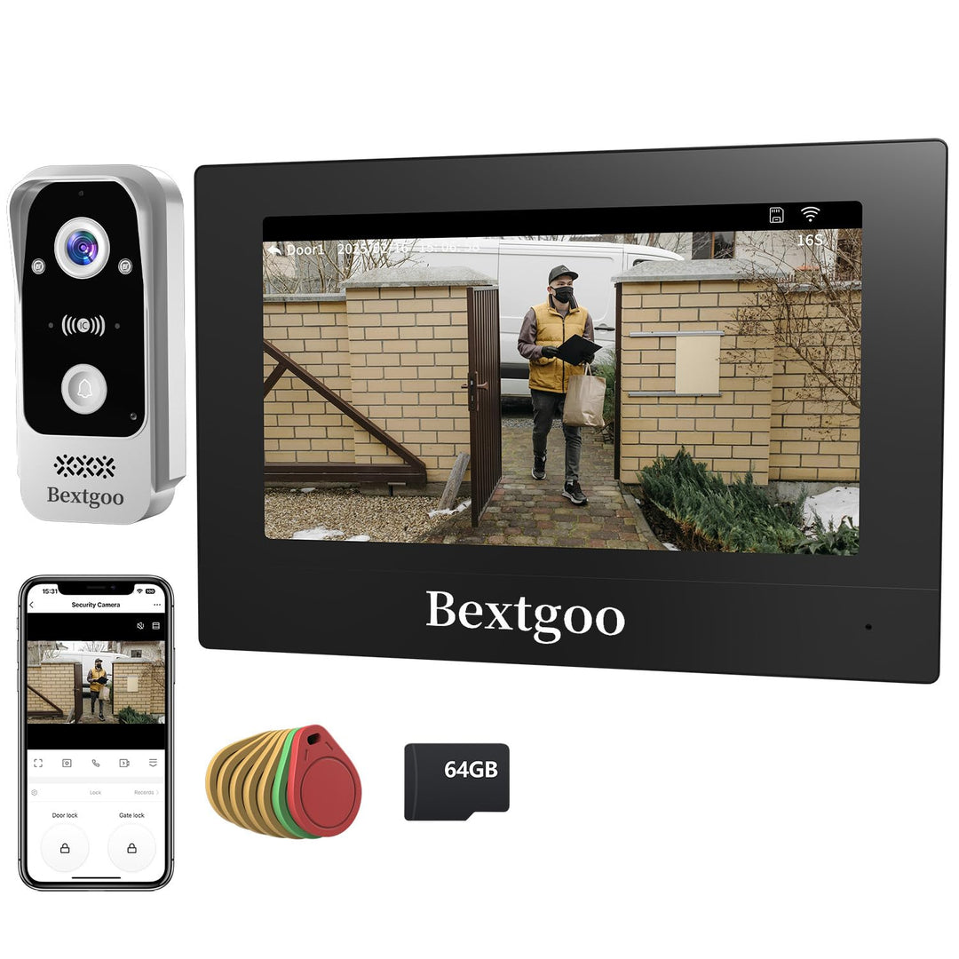 2K Türsprechanlage mit Türöffner, Video Türklingel mit Kamera WLAN mit 7" Touchscreen, App, IC Card