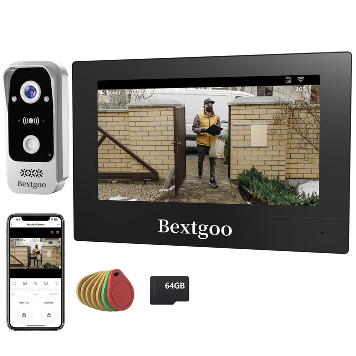 2K Türsprechanlage mit Türöffner, Video Türklingel mit Kamera WLAN mit 7" Touchscreen, App, IC Card