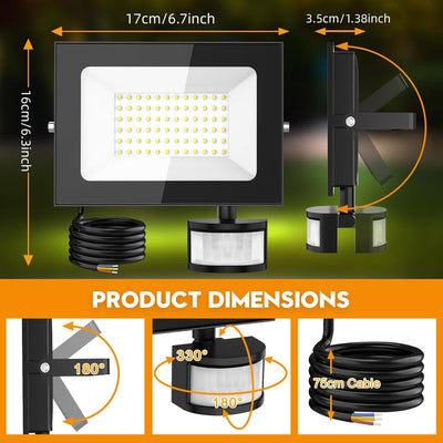 papasbox 50W LED Strahler mit Bewegungsmelder Aussen Lichtsensor | Aussenstrahler Scheinwerfer Ausse