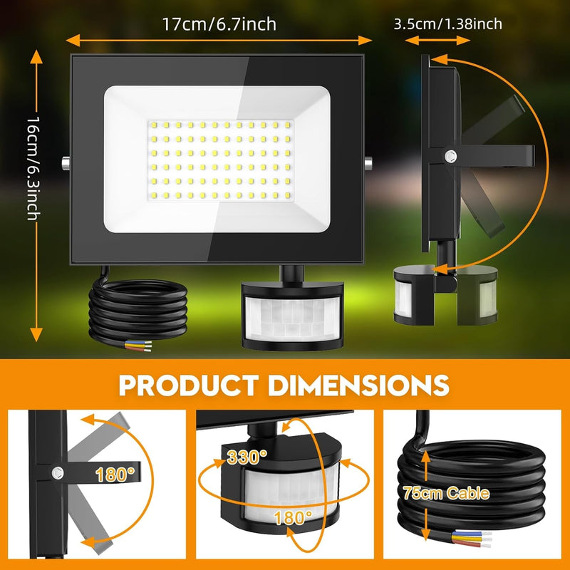 papasbox 50W LED Strahler mit Bewegungsmelder Aussen Lichtsensor | Aussenstrahler Scheinwerfer Ausse