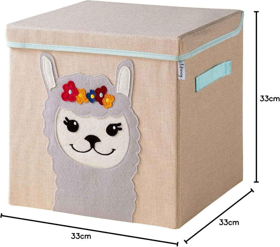 Aufbewahrungsbox mit Deckel und Lama I Spielzeugbox mit Tiermotiv passend für Würfelregale I Ordnung