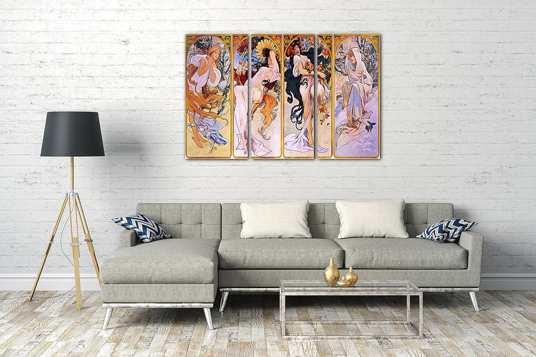 Printed Paintings Leinwand 3-teilig(120x80cm): Alfons Mucha - Vier Jahreszeiten 120x80 cm (3-teilig