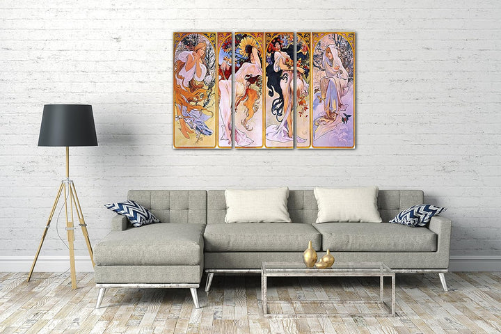 Printed Paintings Leinwand 3-teilig(120x80cm): Alfons Mucha - Vier Jahreszeiten 120x80 cm (3-teilig