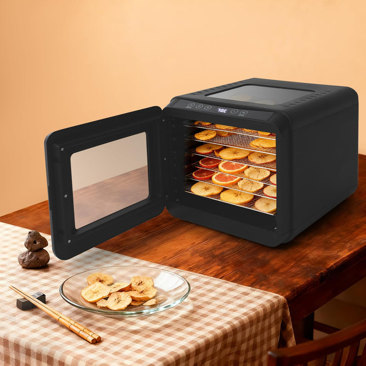 Dörrautomat Dehydrator Dörrgerät, Dörrautomatenmit 6 Edelstahl Schalen, Einstellbare Arbeitstemperat