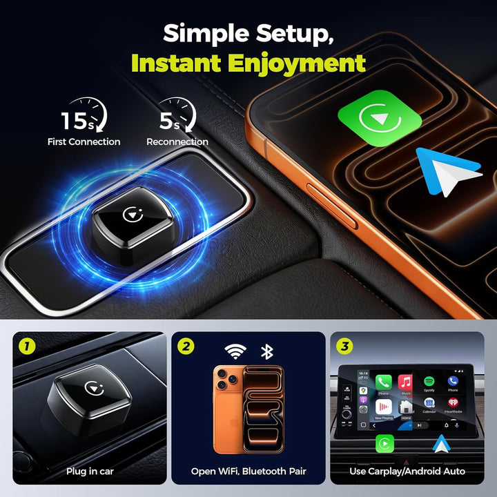 LAMTTO Wireless CarPlay Adapter für iPhones & Android Auto,AirPlay/Miracast, Von Kabelgebunden Auf K