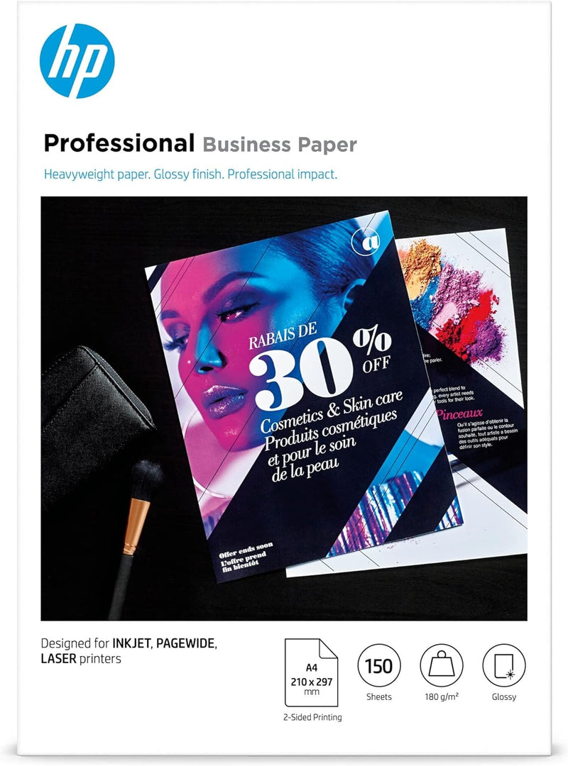 HP InkJet, PageWide und Laser Professional Business Papier (A4, 150 Blatt, glänzend 180 g/m²) glänze