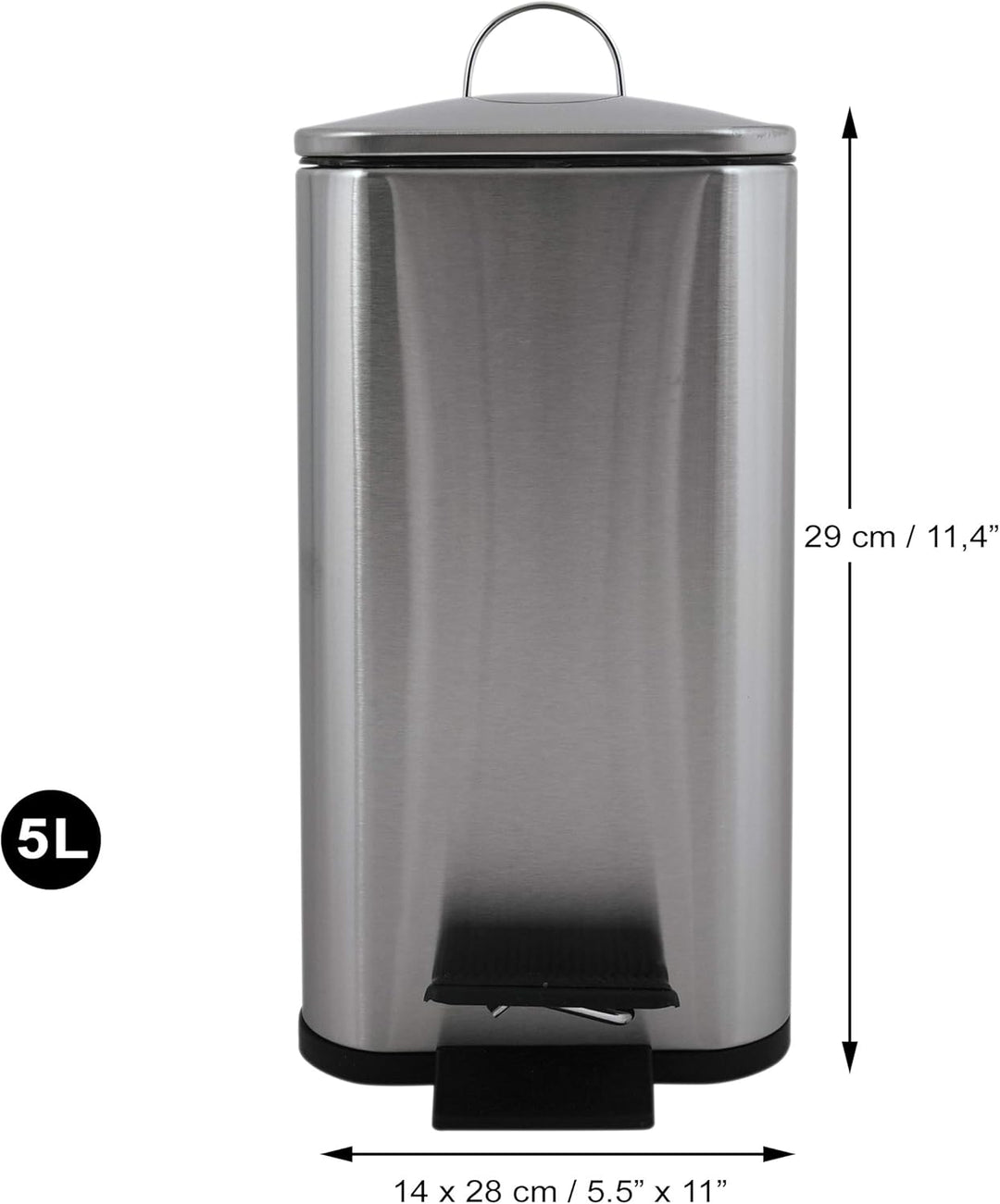 Spirella – 5-Liter-Treteimer, Modell Erik, rechteckig, sanftes und geräuschloses Schliessen dank Slo