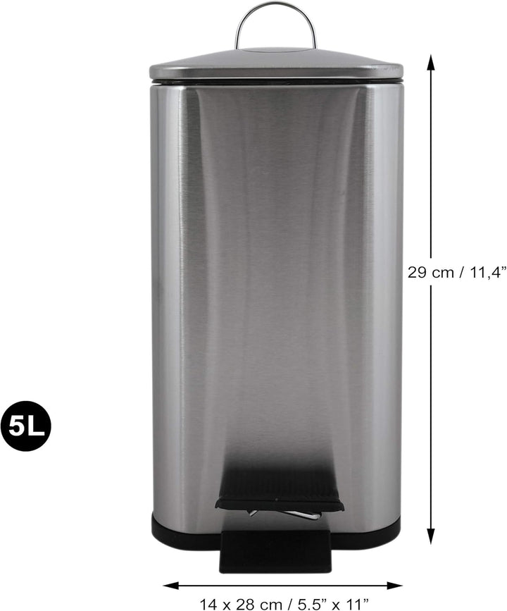 Spirella – 5-Liter-Treteimer, Modell Erik, rechteckig, sanftes und geräuschloses Schliessen dank Slo