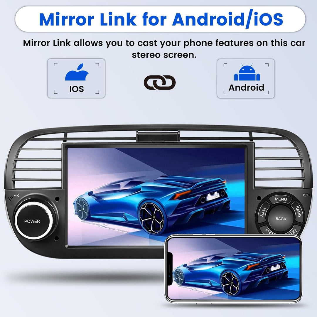 Hikity Android Autoradio mit Navi für FIAT 500 2007-2015 Bluetooth Autoradio mit Bildschirm 7 Zoll T