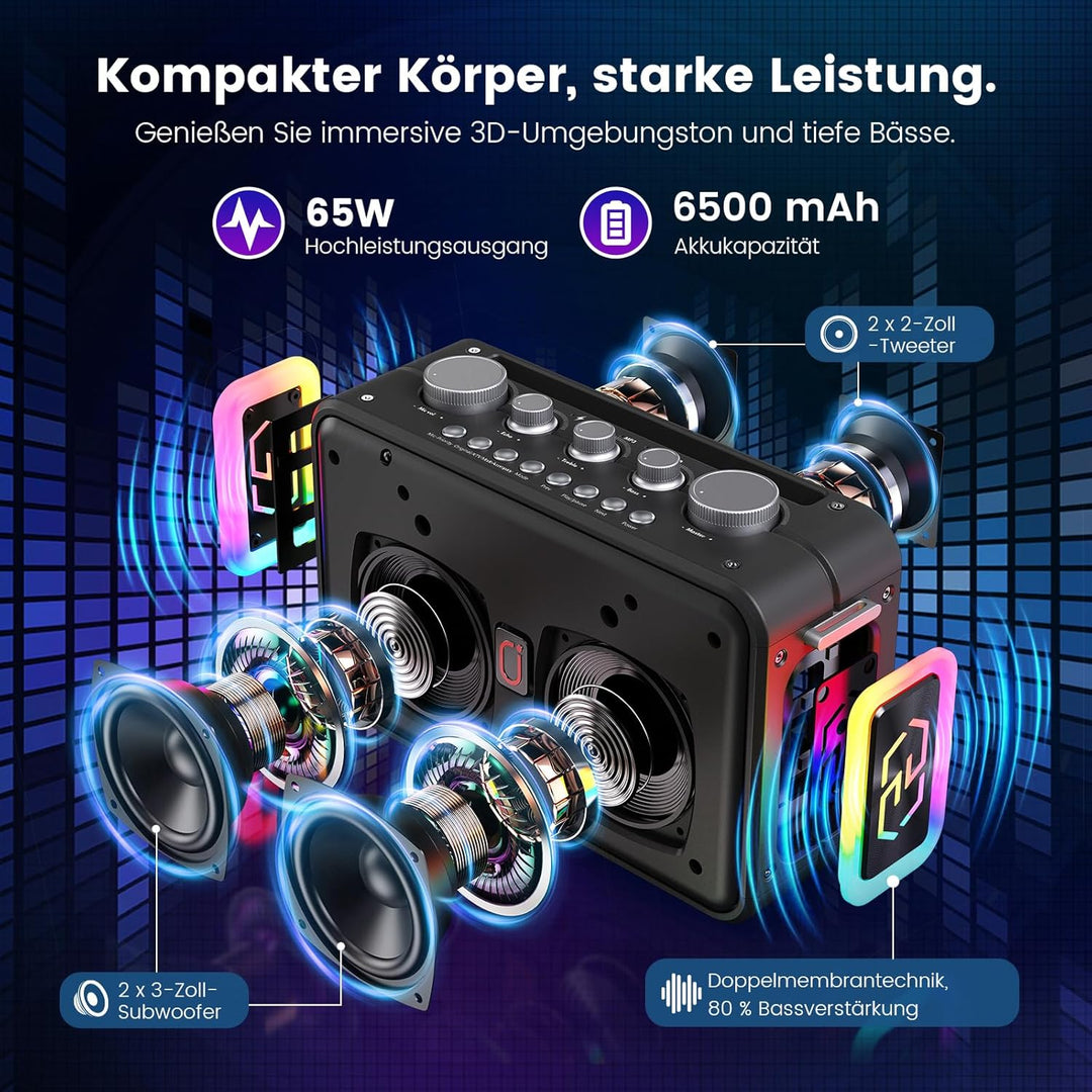 Karaoke Maschine mit 2 Karaoke Mikrofonen,Tragbare Bluetooth 5.3 Karaoke Maschine für Erwachsene Unt