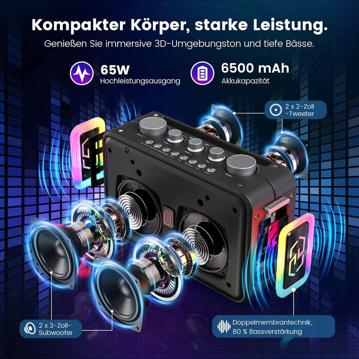 Karaoke Maschine mit 2 Karaoke Mikrofonen,Tragbare Bluetooth 5.3 Karaoke Maschine für Erwachsene Unt