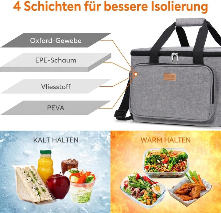 Lifewit Kühltasche klein, Isolierte Cooler Bag, Lunchtasche 32L 48 Dosen Grau 32L, Grau 32L