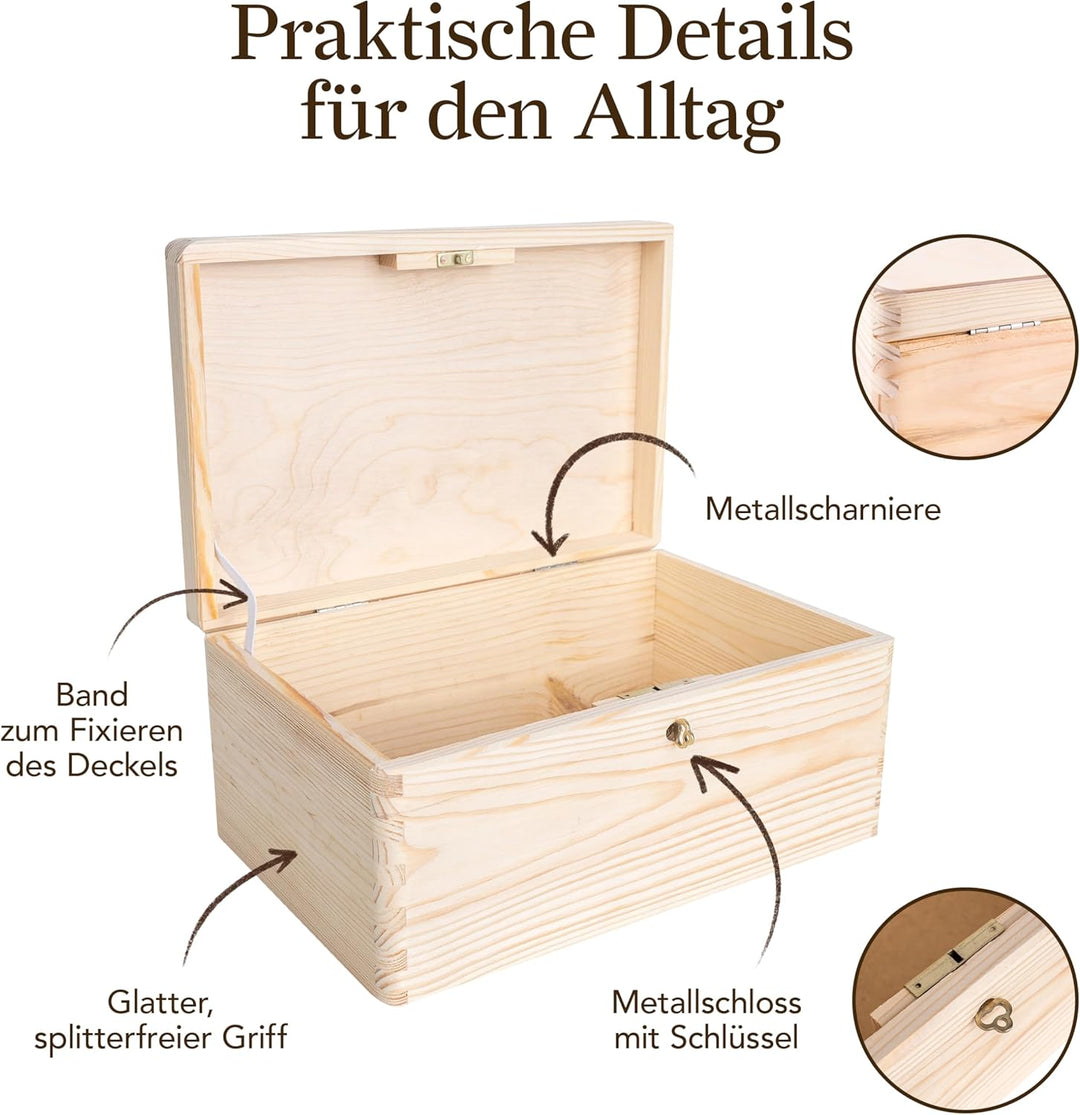 Creative Deco Holzkiste mit Deckel und Schlüssel | 30 x 20 x 14 cm (+/-1cm) | Weihnachten Erinnerung