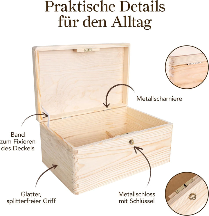 Creative Deco Holzkiste mit Deckel und Schlüssel | 30 x 20 x 14 cm (+/-1cm) | Weihnachten Erinnerung