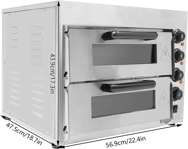 Doppel Pizza Backofen, 3000W elektrischer Pizzaofen, Kommerzieller Pizzaofen mit 1-60 Min Timer, Piz