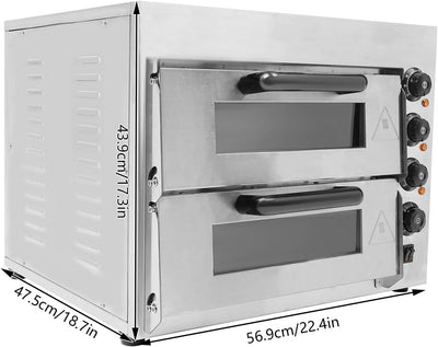Pizzaofen Elektrisch 2 Kammern 3000W Edelstahl Pizzabackofen Pizza Ofen 350°C Gleichmässige Hitzever
