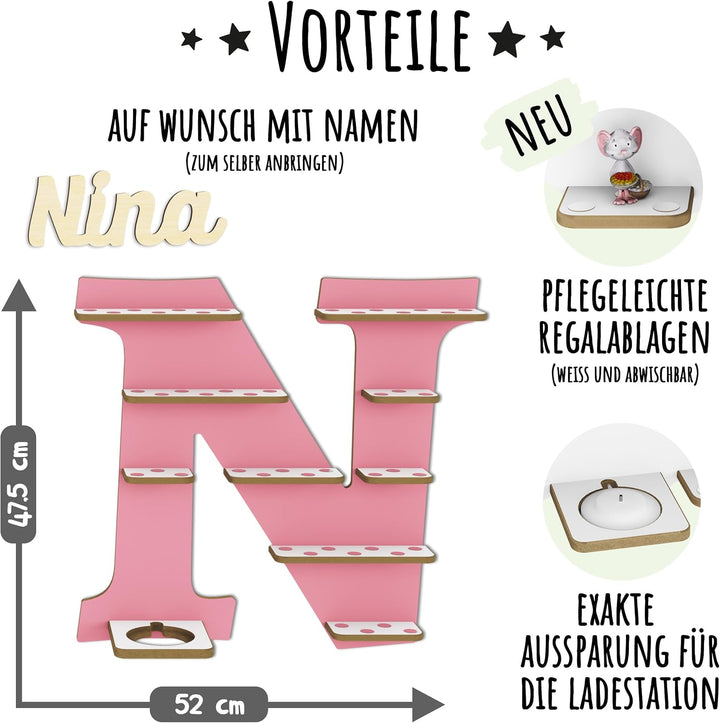 Regal Buchstabe für Toniebox, Wandregal für Tonie Figuren, personalisiert mit Name, Aufbewahrung für