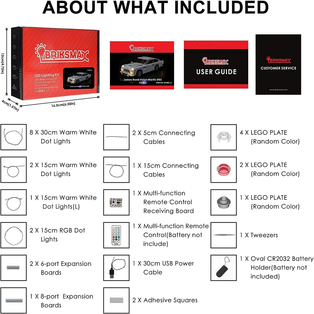 BRIKSMAX Led Beleuchtungsset für James Bond Bricks Spielzeug Aston-Martin DB5 10262 (Mit Fernbedienu