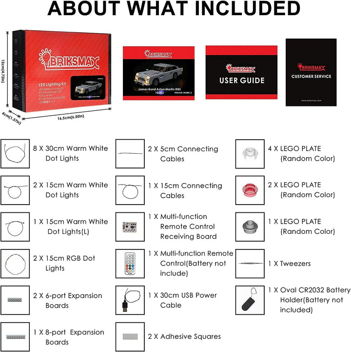 BRIKSMAX Led Beleuchtungsset für James Bond Bricks Spielzeug Aston-Martin DB5 10262 (Mit Fernbedienu