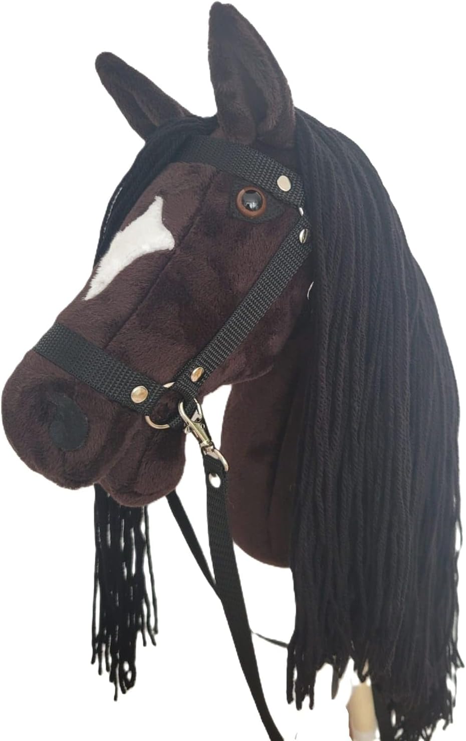 HORSE & toys Steckenpferd Ikar grosses Set (Pferd auf einem Stock) + schwarzes Zaumzeug + Zügel + Ap