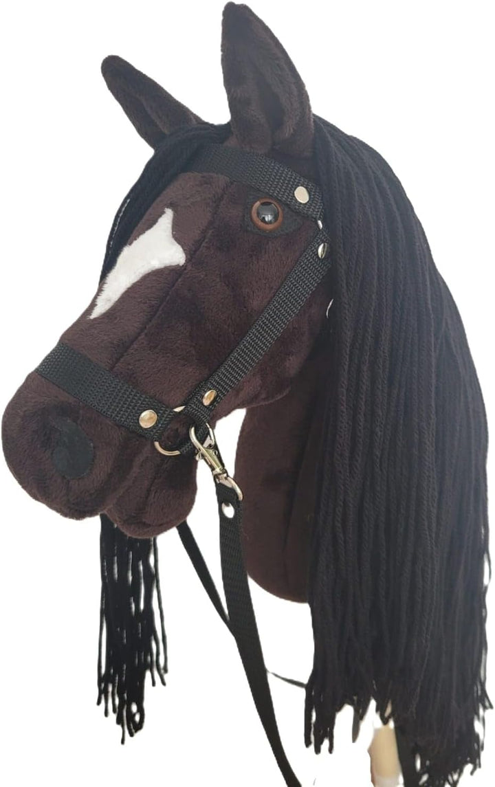 HORSE & toys Steckenpferd Ikar grosses Set (Pferd auf einem Stock) + schwarzes Zaumzeug + Zügel + Ap