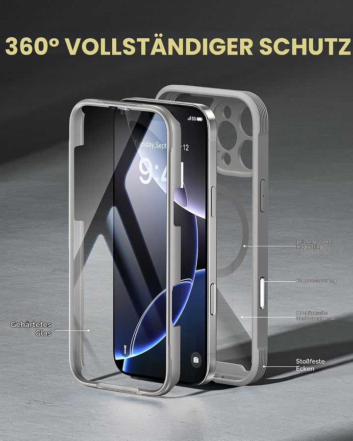 Miracase 360 Grad für iPhone 16 Pro Max Hülle 6,9 Zoll mit Magsafe, Eingebaut Glas Schutzfolie Kompl