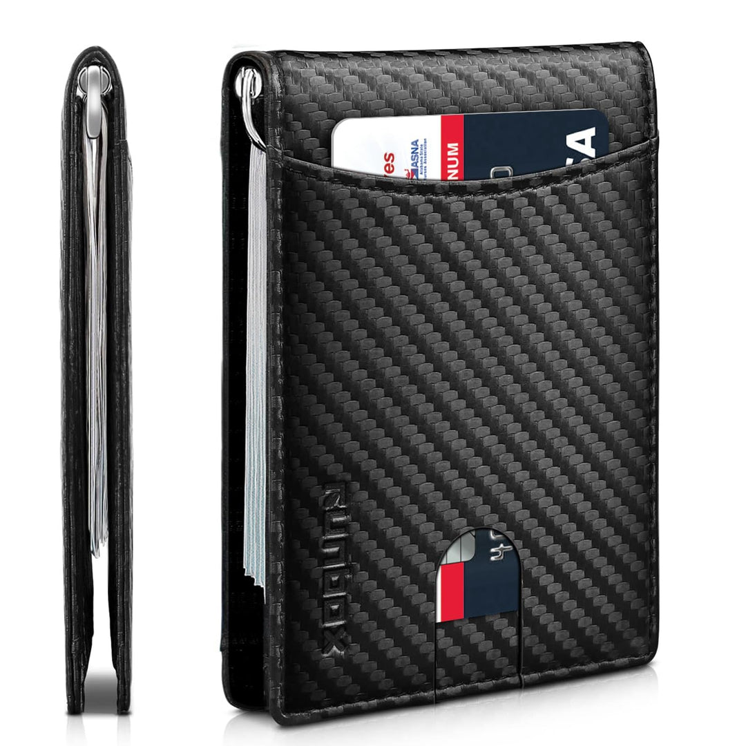RUNBOX Top Layer Echtes Rindsleder Geldbörse für Herren Slim Mens Wallet-Money Clip RFID Wallet-Gift