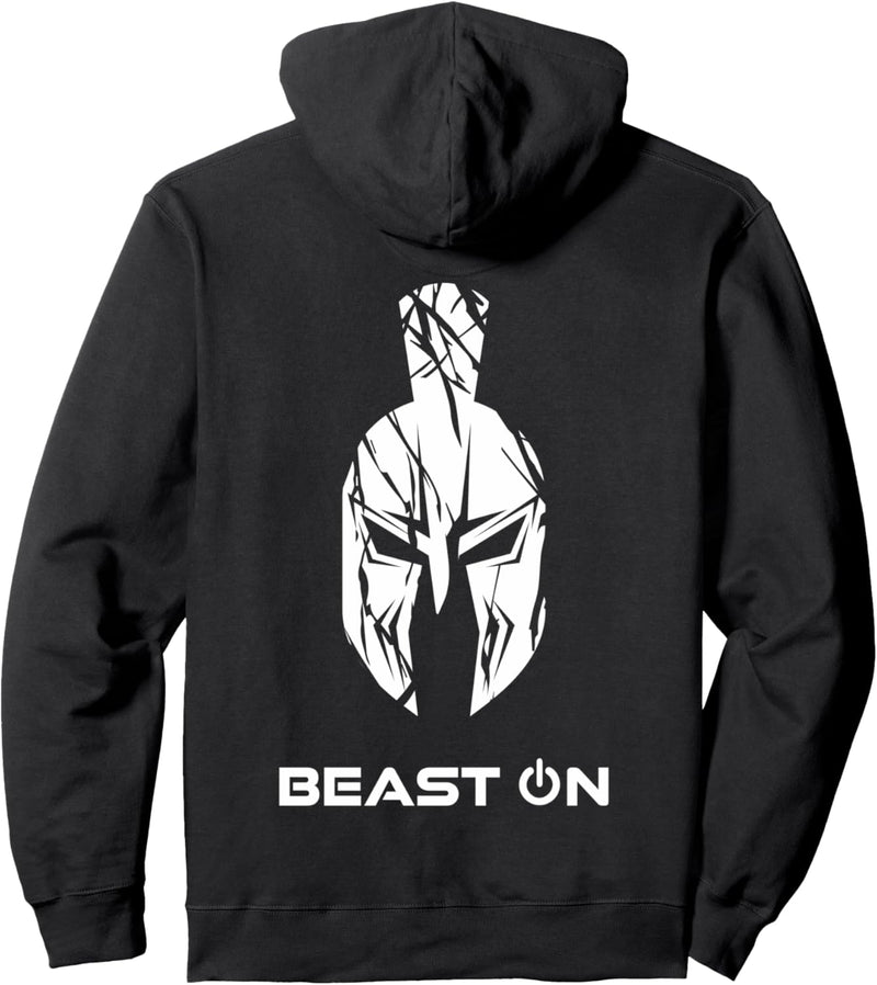 Beast ON Spartaner Helm | Rückseite Rücken Druck GYM Fitness Pullover Hoodie