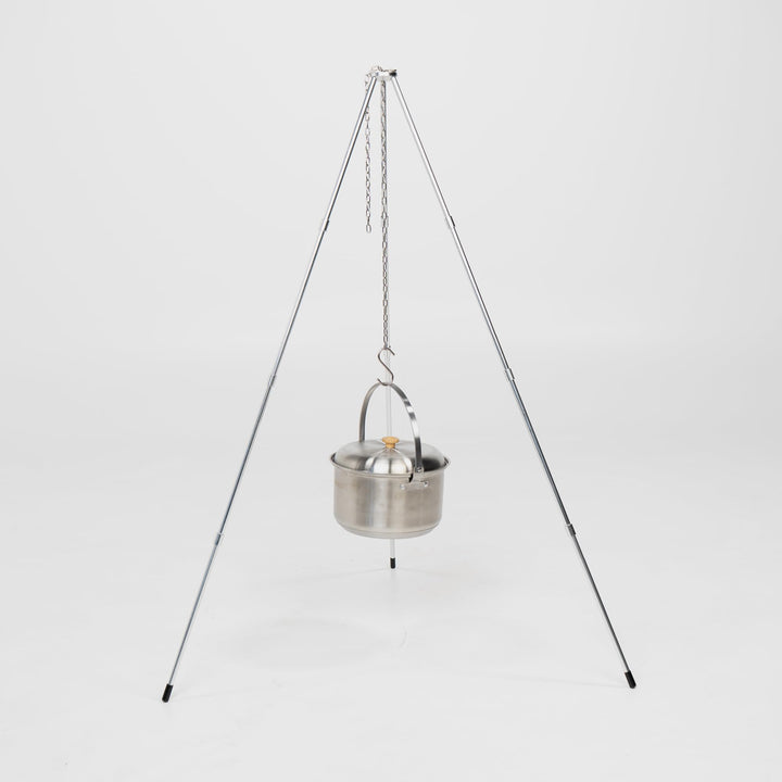 BOXIO - TRIPOD: Leichtes Camping Dreibein aus Aluminium mit Haken & Kette | Steckbares Stativ für Ou