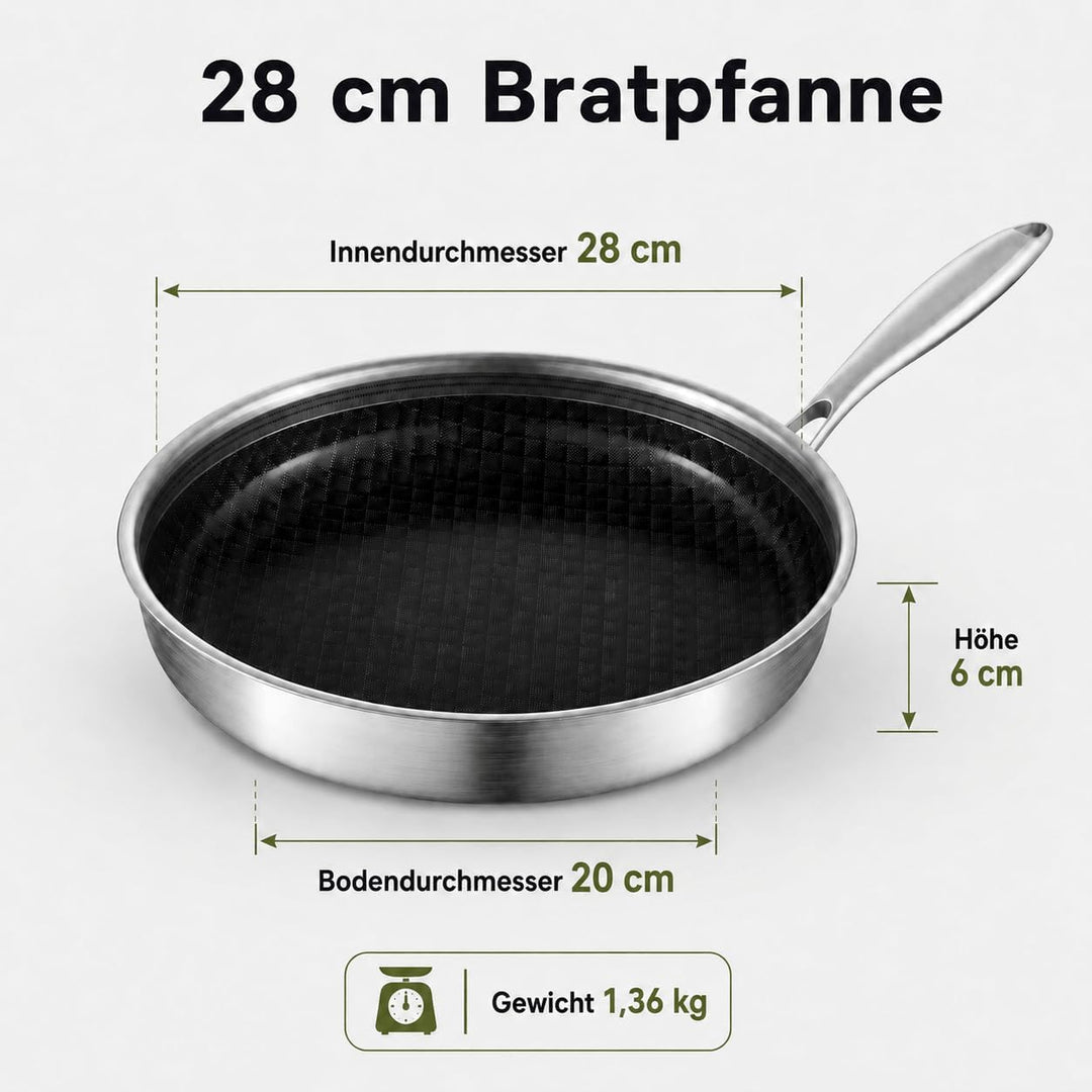 Bratpfanne 28 cm mit Keramikbeschichtung und Deckel 28 cm + Deckel, 28 cm + Deckel