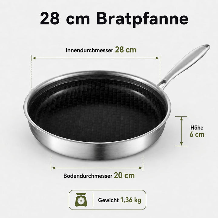 Bratpfanne 28 cm mit Keramikbeschichtung und Deckel 28 cm + Deckel, 28 cm + Deckel