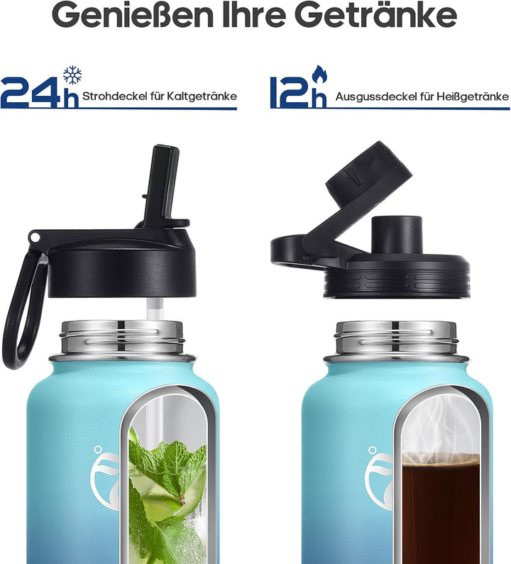 HydroPal Edelstahl Trinkflasche - 750ml, 1L, 1,2L, BPA-Frei, Kohlensäure geeignet, Isolierte Thermos