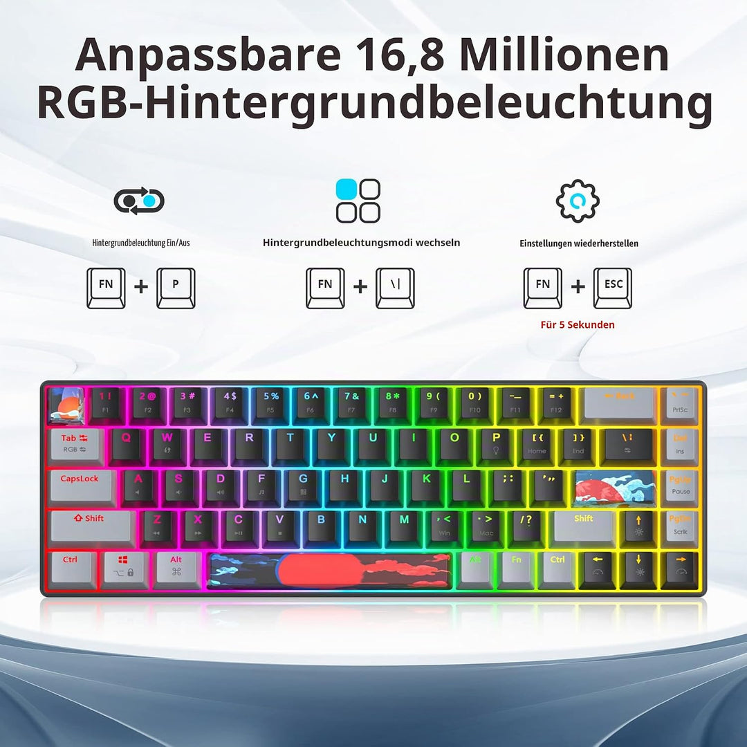 SOLIDEE Tragbare 65% mechanische Gaming-Tastatur,68 Tasten kompakte RGB LED-Hintergrundbeleuchtung,k