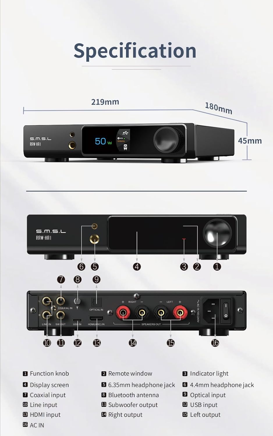 RAW-HA1 Amplifier Equipped with Full-Function Remote Control Fully-Fitted LCD Screen