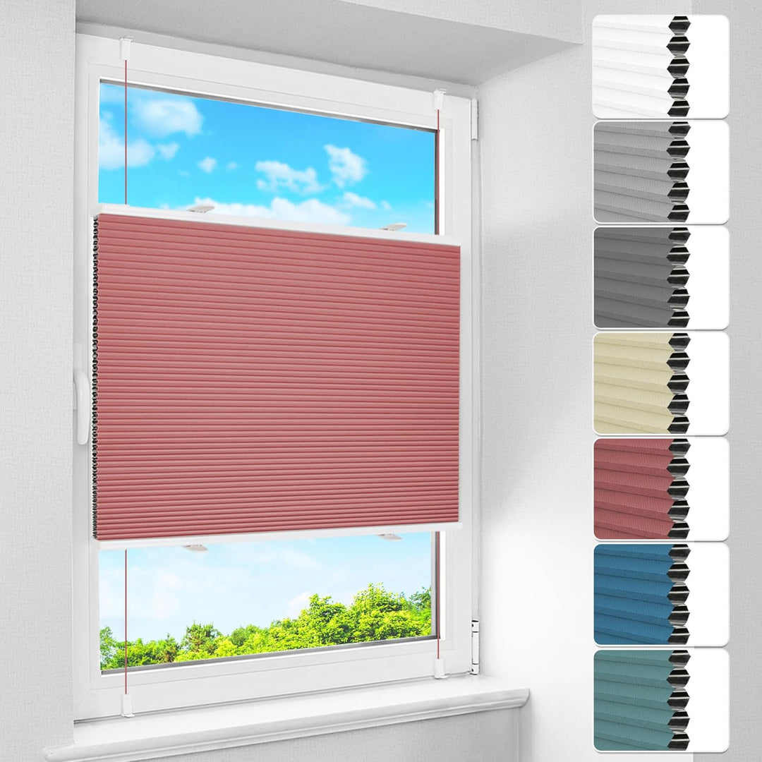 BelleMax Wabenplissee ohne Bohren Verdunkelung Thermo Plissee Klemmfix, Weinrot-weiss 40x110cm(BxH),