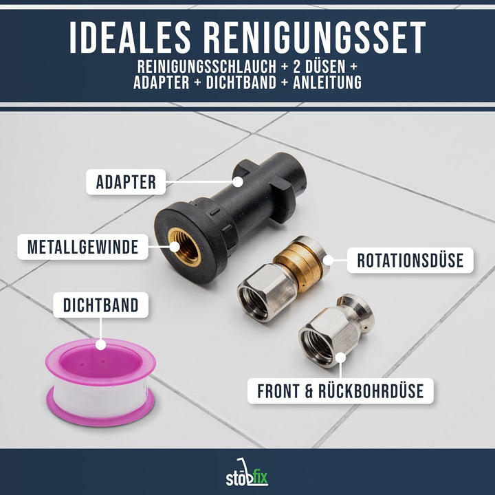 stōbfix 30 m Rohrreinigungsschlauch für Kärcher Hochdruckreiniger Rohrreinigungsset passend für K2,