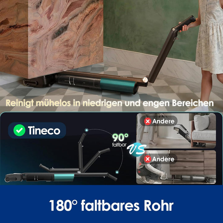 Tineco Floor One i7 Fold Nass-Trockensauger – 22000 Pa Saugkraft Anti-Haar-Verwicklung, 180° Faltbar