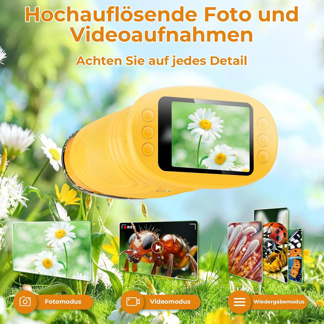 Digitales Mikroskop für Kinder, 1000X Vergrösserung mit 2.0" IPS Bildschirm, USB Wiederaufladbar und