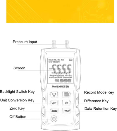 Jectse Luftdruckmesser, digitales Manometer-Handpräzisionsbarometer HVAC digitaler Differenzdruckmes