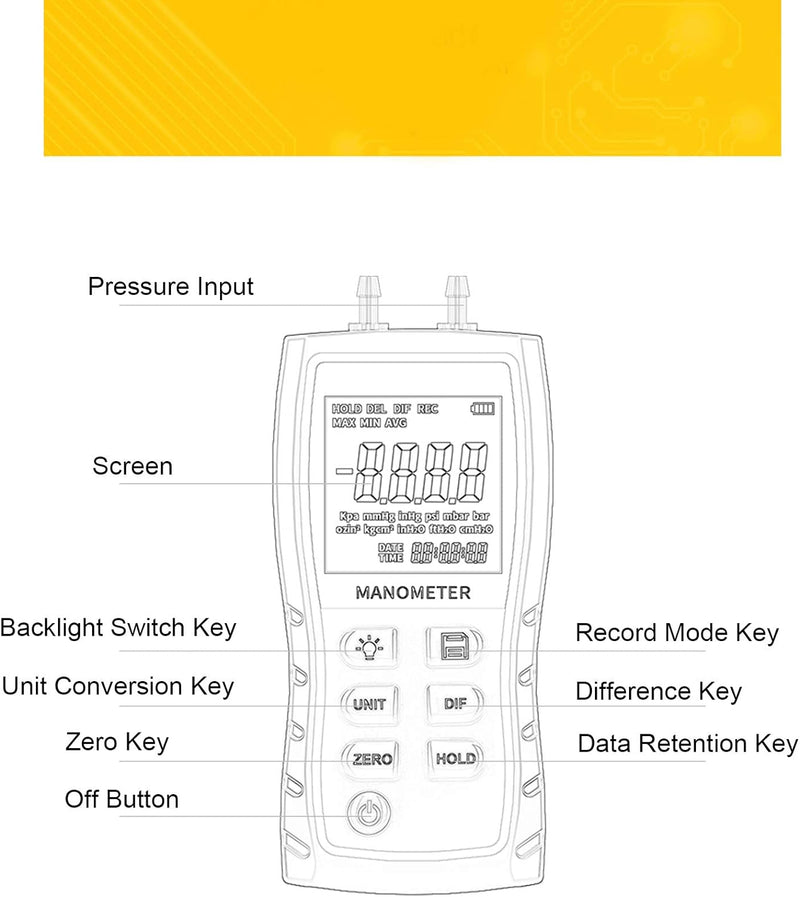 Jectse Luftdruckmesser, digitales Manometer-Handpräzisionsbarometer HVAC digitaler Differenzdruckmes