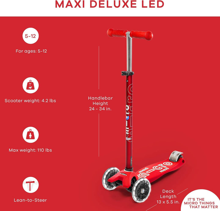 micro Maxi Deluxe LED Kickboard | Kickboard mit LED-Vorderrollen | Lenker höhenverstellbar | ab 5 Ja